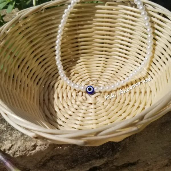 Collar perlas y ojo turco
