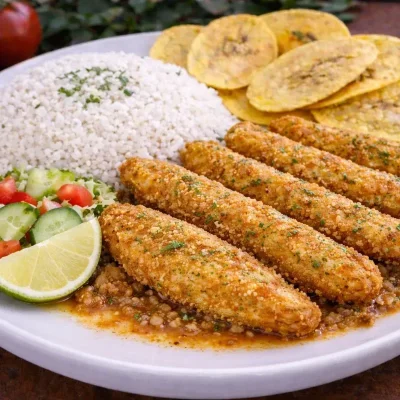 Emperlan de Pescado con Arroz Blanco