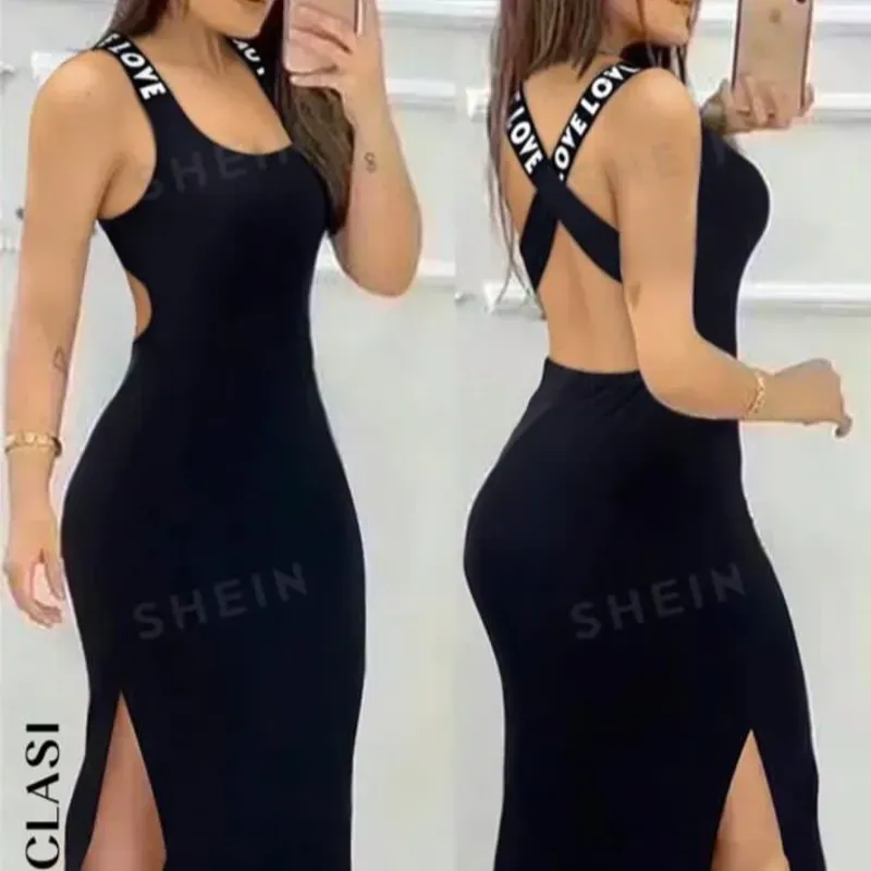  Vestido con crucetas atrás — Negro
