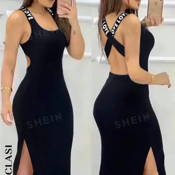  Vestido con crucetas atrás — Negro