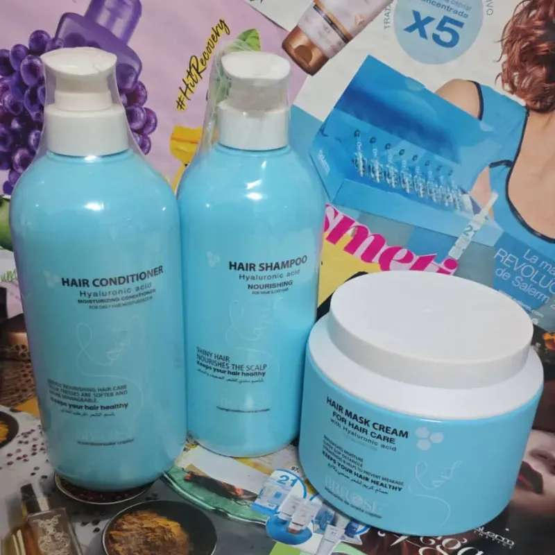 Juego de shampoo, acondicionador y mascarillas de ácido hialurónico