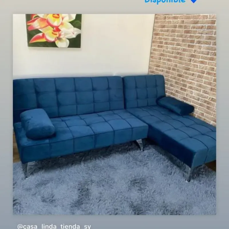 Sofa cama en forma de L azul
