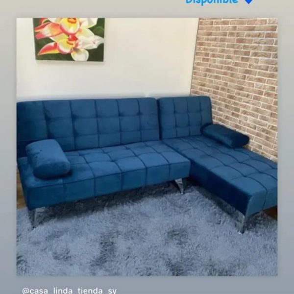 Sofa cama en forma de L azul