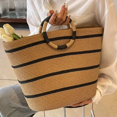 Bolso de paja sintética con aro