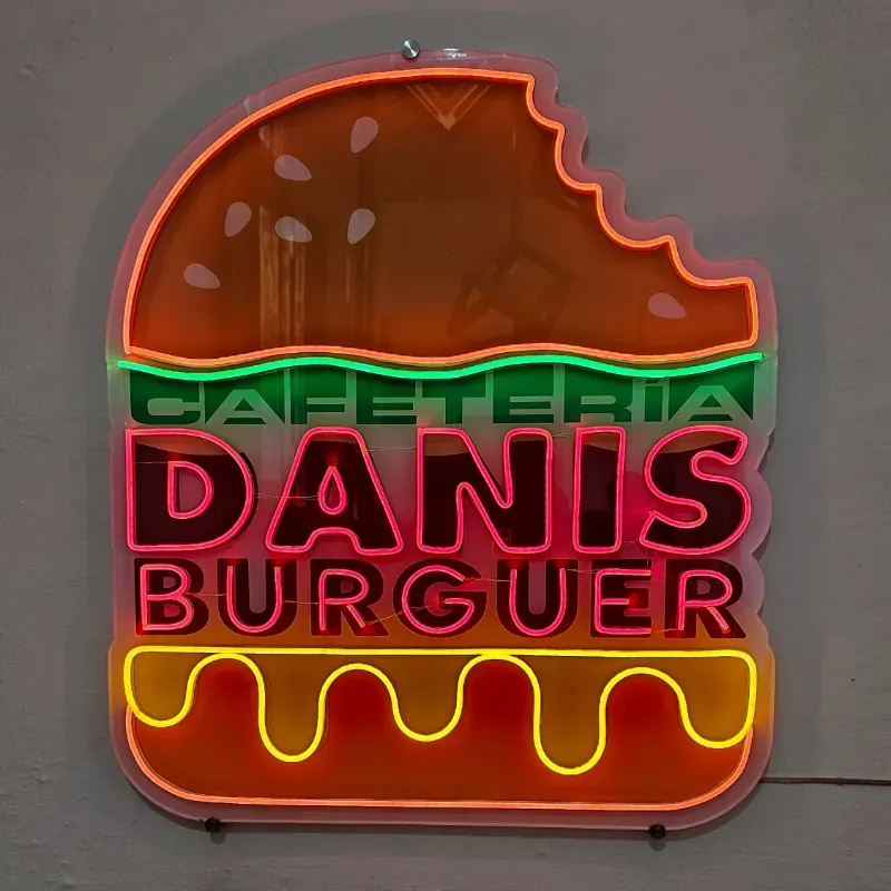 Cartel Neón Flex con base de acrílico transparente