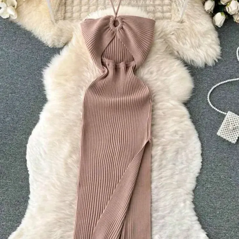  Vestido de canalé — Beige