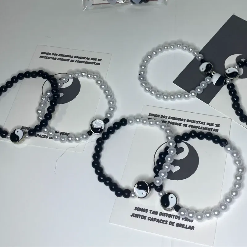 Pareja Pulseras  ying yang perlas