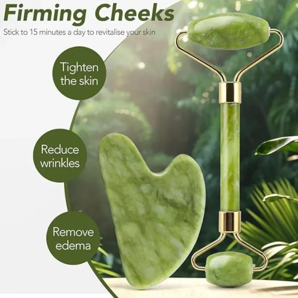 Set Genuino de Masaje Facial con Rodillo de Jade y Gua Sha