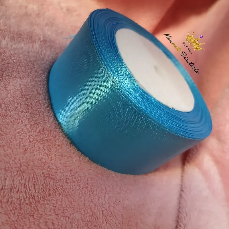 Rollo Cinta satín 4 cm azul medio