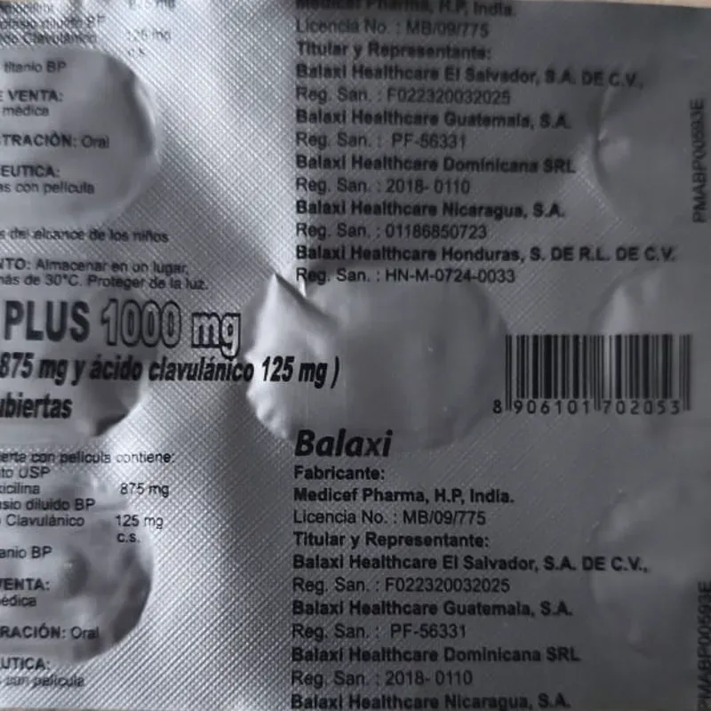 Amoxicilina + Acido Clavulanico 10/tab. (875mg/125mg)