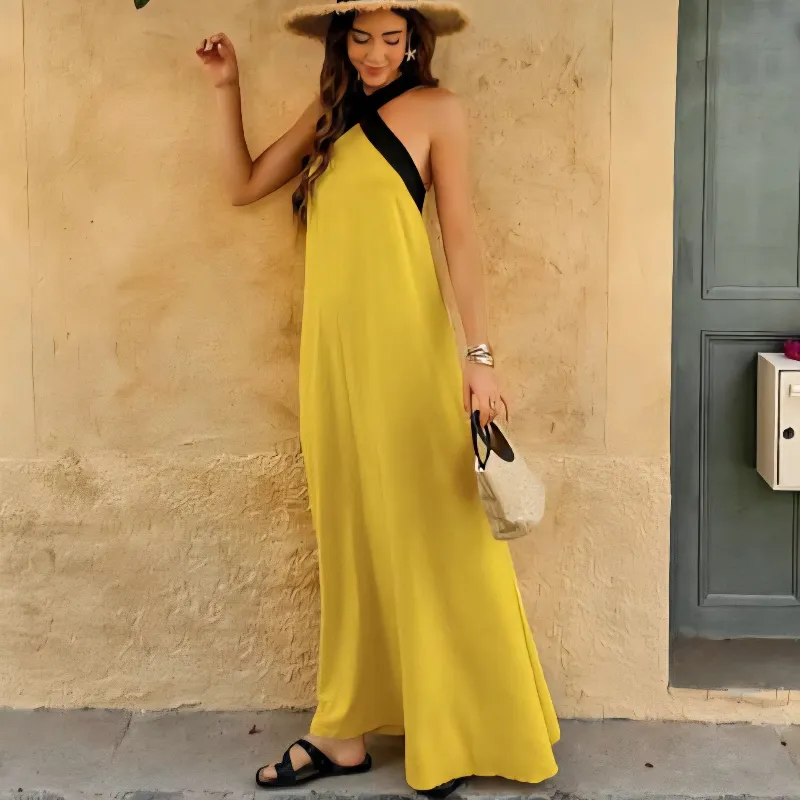 Vestido amarillo borde negro