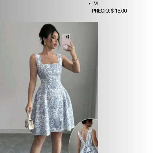 Vestido floreado azul con lazo en la espalda