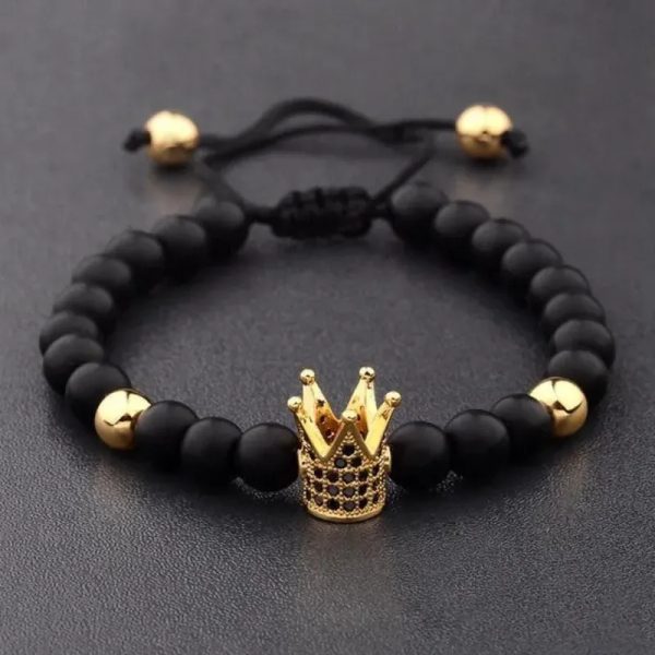 Pulso de piedras naturales Onix con corona del Rey