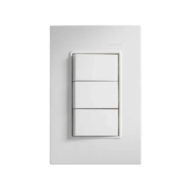 3 interruptores triples de 2 vías con placa, color blanco. Referencia: 23265-90.  1710000007