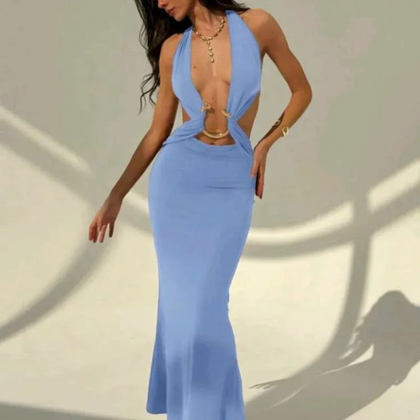  Vestido largo con escote — Azul