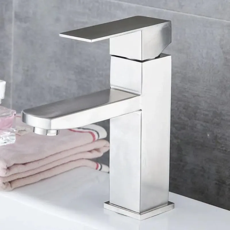 Grifo de baño, grifo monomando de acero inoxidable para agua fría y caliente, incluye 2 mangueras, grifo