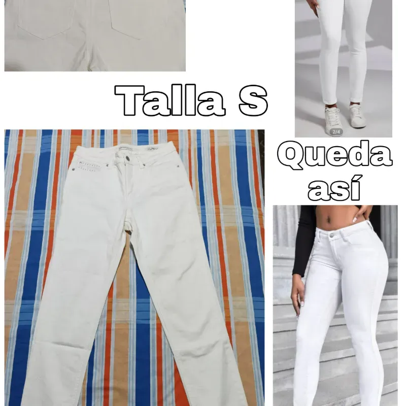 Pantalón blanco ajustado con perlitas en los bolsillos.