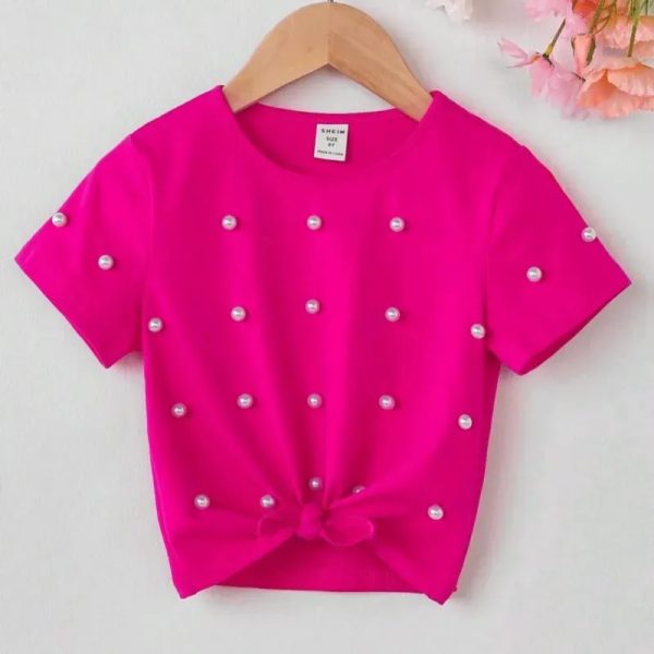Camiseta fucsia d manga con perlas