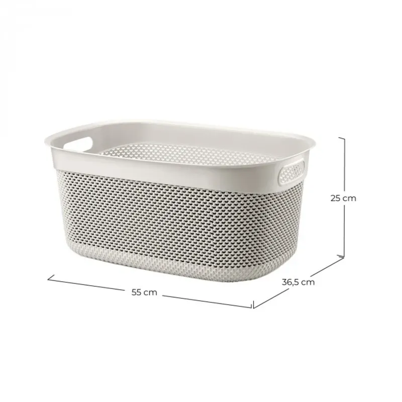 CESTA RESINA RECTANGULAR C/ASAS CREMA