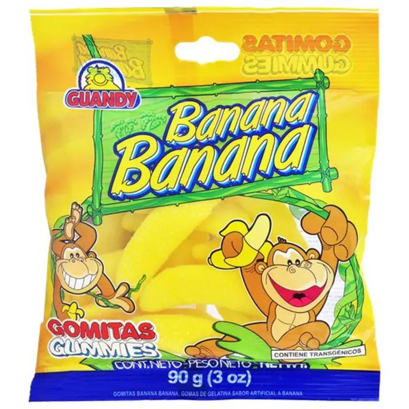 5207016 - Tira de gomitas mini Banana Guandy 480 g (Tira de 24 unidades de 20 g) (Cajas de 12 Tiras) (288 unidades por caja) - U/M: U