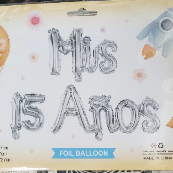 Set de globos Mis 15 años plateado