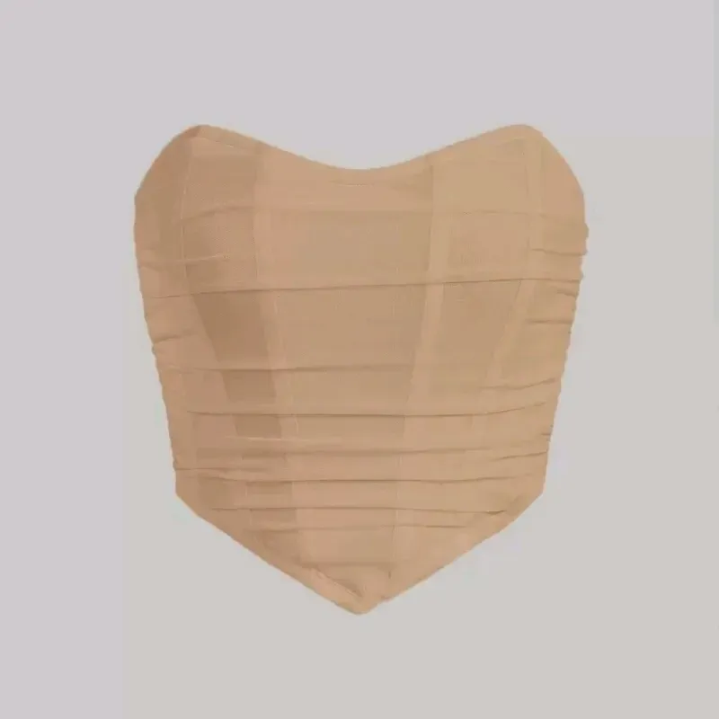  Top con bajo en pico y ziper atrás — Beige