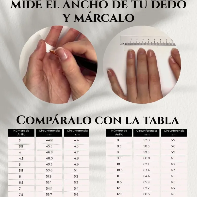 Guía de tallas para anillos