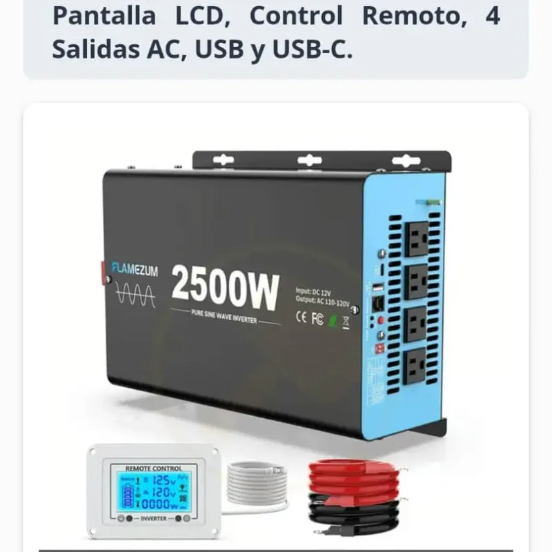  Inversor Puro 2500W (Pico 5000W) con Pantalla + Control Remoto