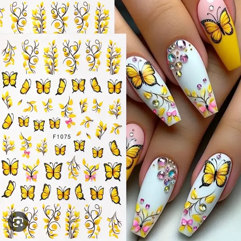Calcomanía flores y mariposas amarillas