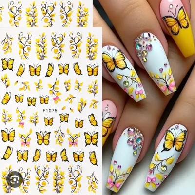 Calcomanía flores y mariposas amarillas