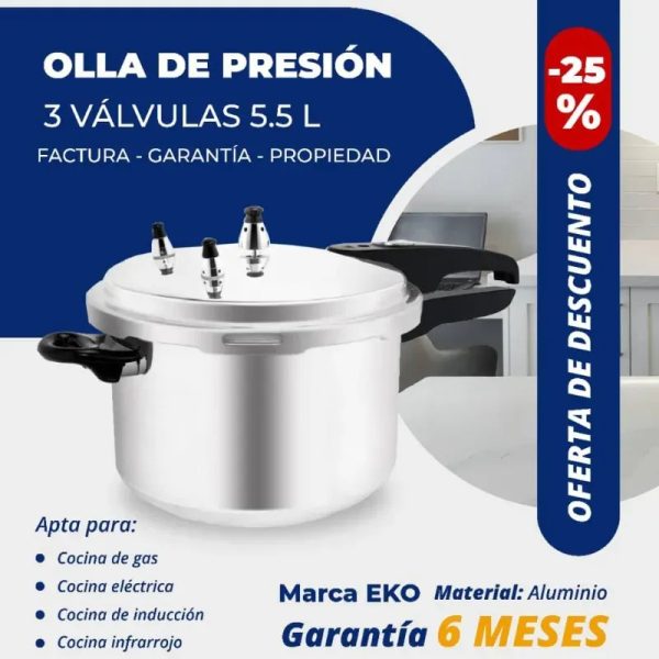Olla de presión de 3 válvulas