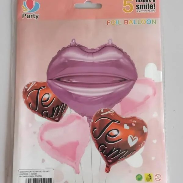 ‼️Set de globos de 5 piezas Te amo- labio morado‼️