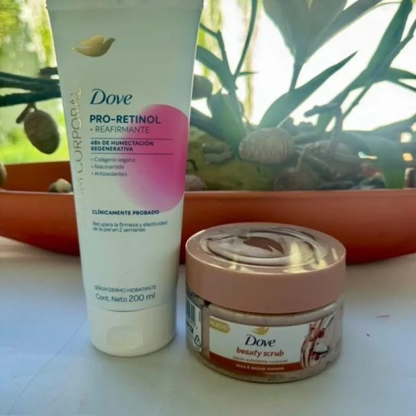 Dove Serum corporal pro retinol+ gel exfoliante de azúcar y coco  de la línea dove