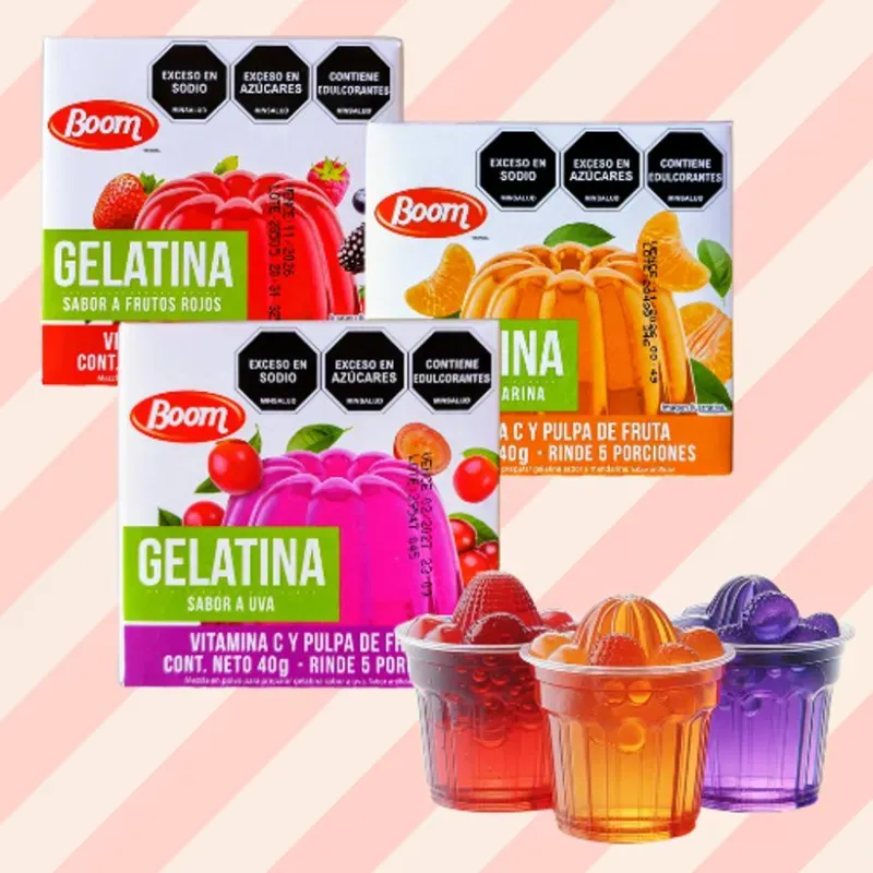 Gelatina Boom Mixta (uva, frutos rojos y mandarina) 120 gr