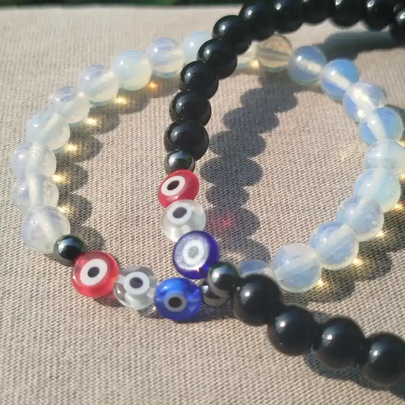 Pulsera para parejas Piedra Lunar, Onix y Ojos turcos