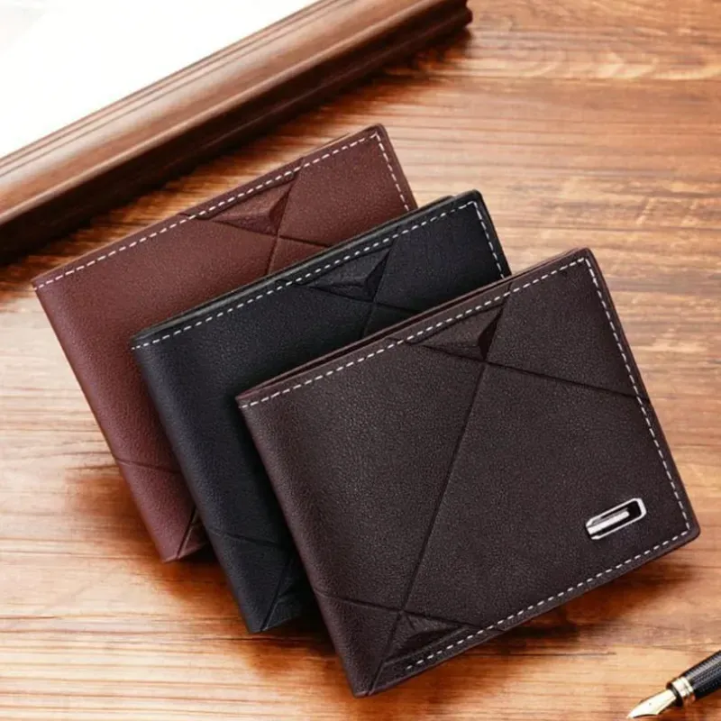  Monederos Leather Classic – Elegancia masculina con diseño geométrico y presencia sobria