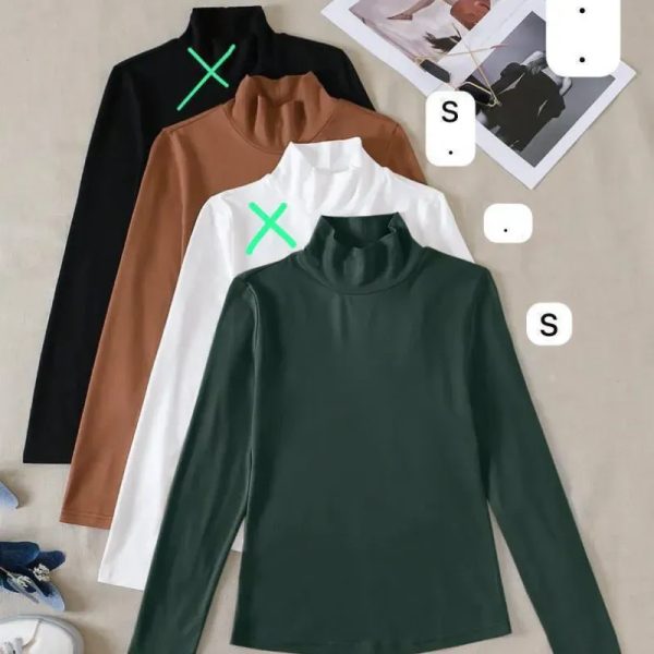 Blusa de Cuello Alto – Básico versátil con textura acanalada