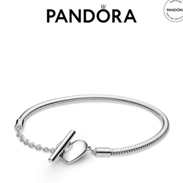 PANDORA PANDORA MOMENTS HEART T-BAR SNAKE CHAIN BRACELET