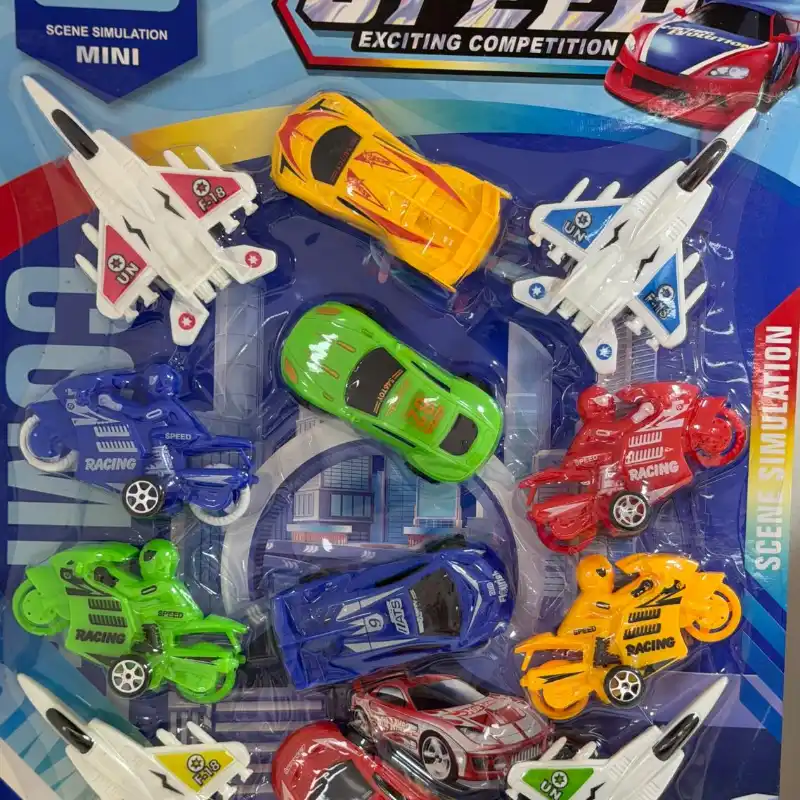 Set de carritos y avioncito 12 pzas