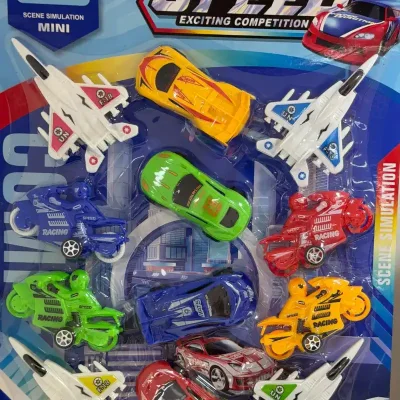 Set de carritos y avioncito 12 pzas