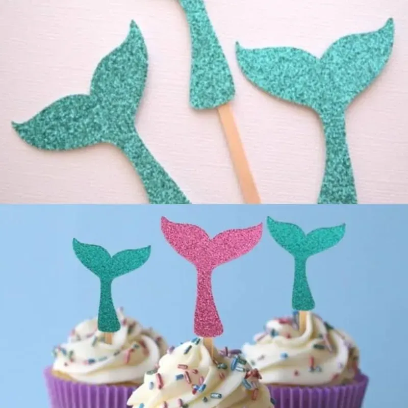 Toppers para cupcakes cola de sirena en foami (10 piezas)