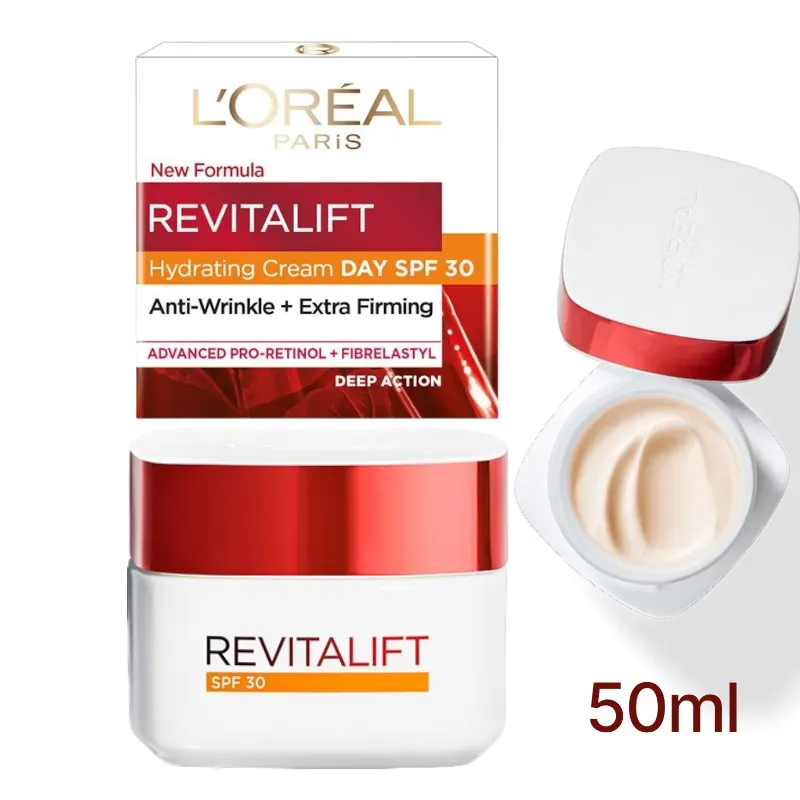 Crema facial hidratante L'oréal Revitalift Antiarrugas y reafirmante Pro-retinol A + Elasti flex SPF30 50ml