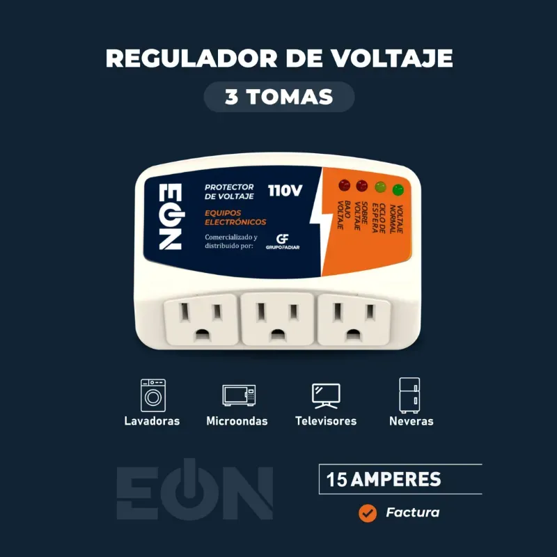 PROTECTOR DE VOLTAJE 110V 15A EÓN 3 TOMAS (FAD)