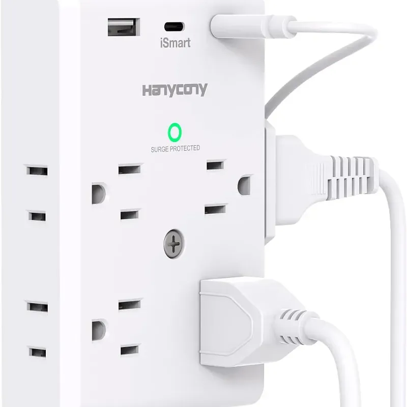 Protector de Corriente 8 Puertos de Corriente 1 USB+2 USB Tipo C