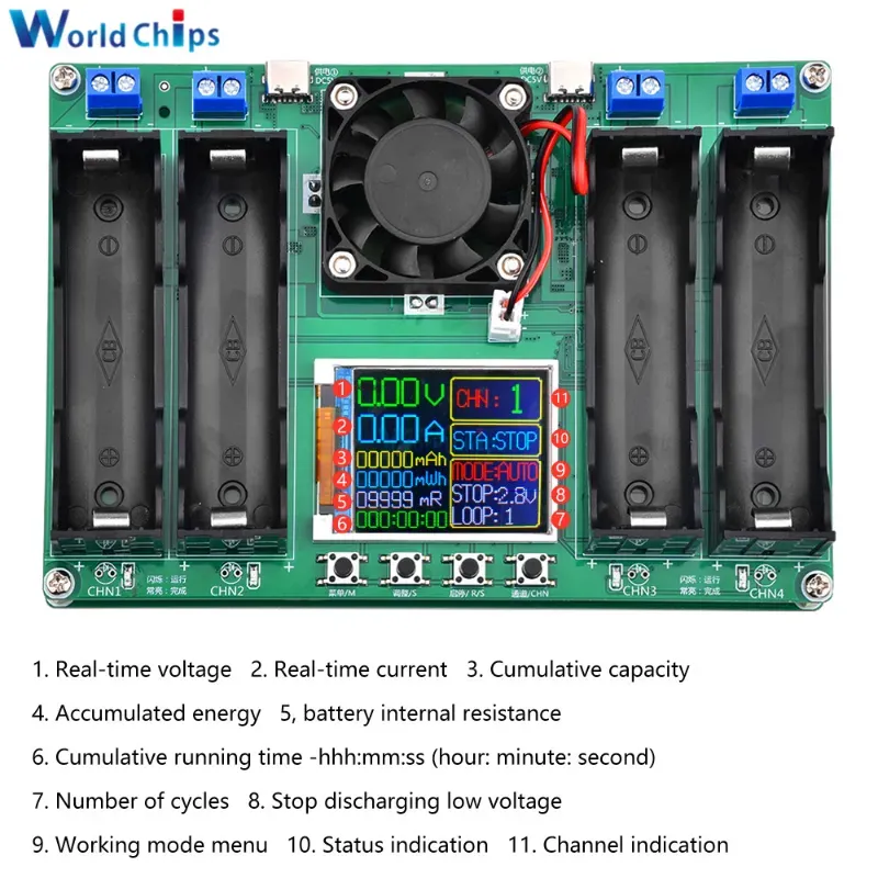 ⚡Probador Digital de Capacidad de Batería 18650– 4 Canales.