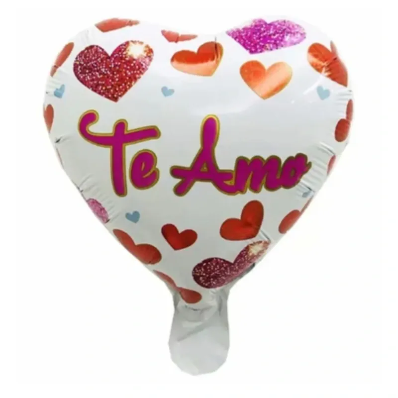 Globo "Te amo" blanco con corazones