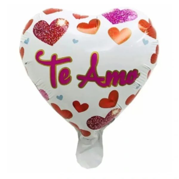 Globo "Te amo" blanco con corazones