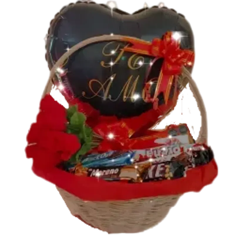 Cesta  Sorpresa con Ramo de Rosas Preservadas