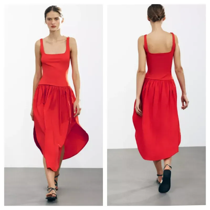 Vestido Zara rojo midi