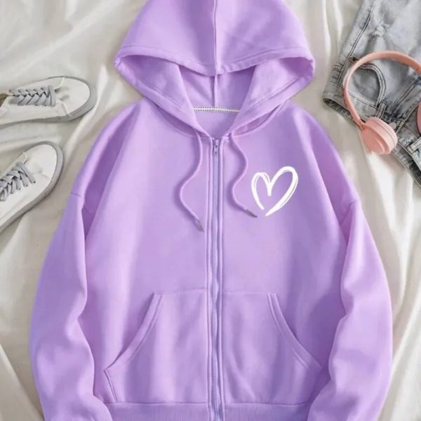 Sudadera con capucha y siper malva